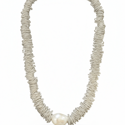 Collana Donna con Filo Intrecciato e Perla Barocca — Eleganza Moderna