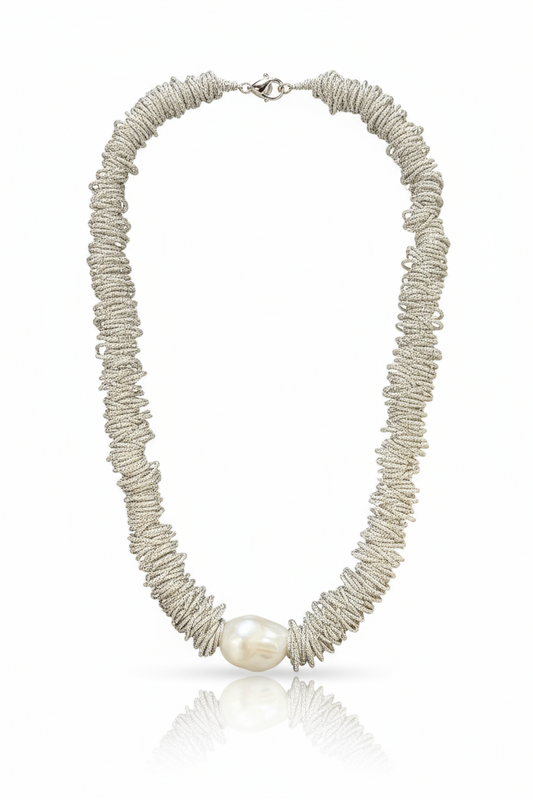 Collana Donna con Filo Intrecciato e Perla Barocca — Eleganza Moderna