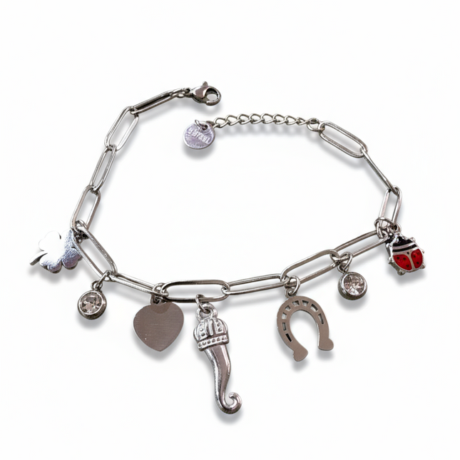 Bracciale Donna Portafortuna Charms – Regolabile Silver, Ciondoli Lucky