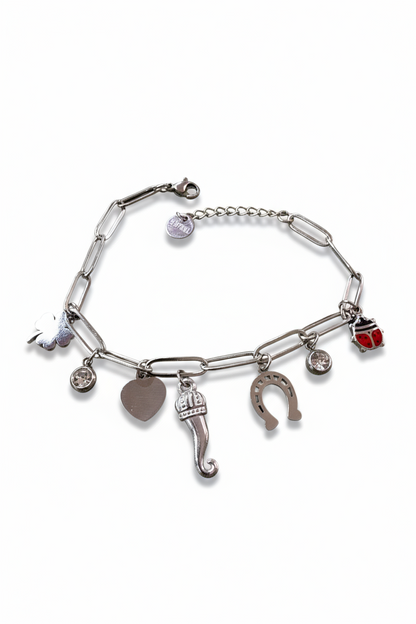 Bracciale Donna Portafortuna Charms – Regolabile Silver, Ciondoli Lucky