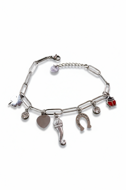 Bracciale Donna Portafortuna Charms – Regolabile Silver, Ciondoli Lucky