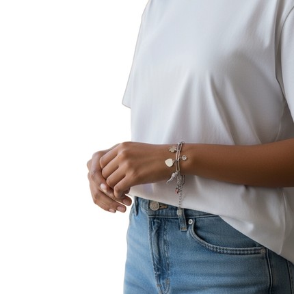 Bracciale Donna Portafortuna Charms Silver Regolabile Ciondoli Lucky
