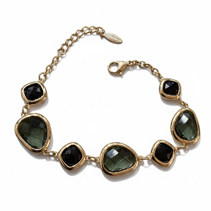 Bracciale Donna Vetro Colorato Verde Silver Gold Regolabile Leggero