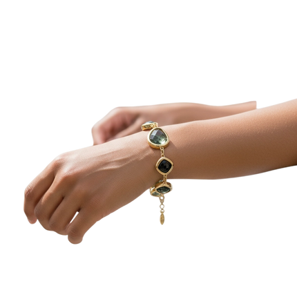 Bracciale Donna Vetro Colorato Verde Silver Gold Regolabile Leggero