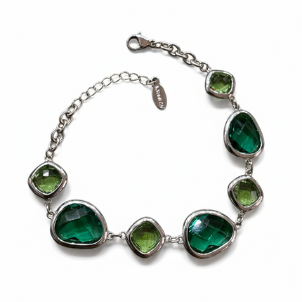 Bracciale Donna Vetro Colorato Verde Silver Gold Regolabile Leggero