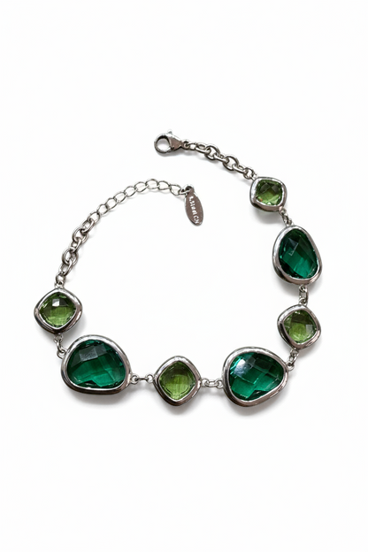 Bracciale Donna Vetro Colorato Verde – Silver o Gold Regolabile