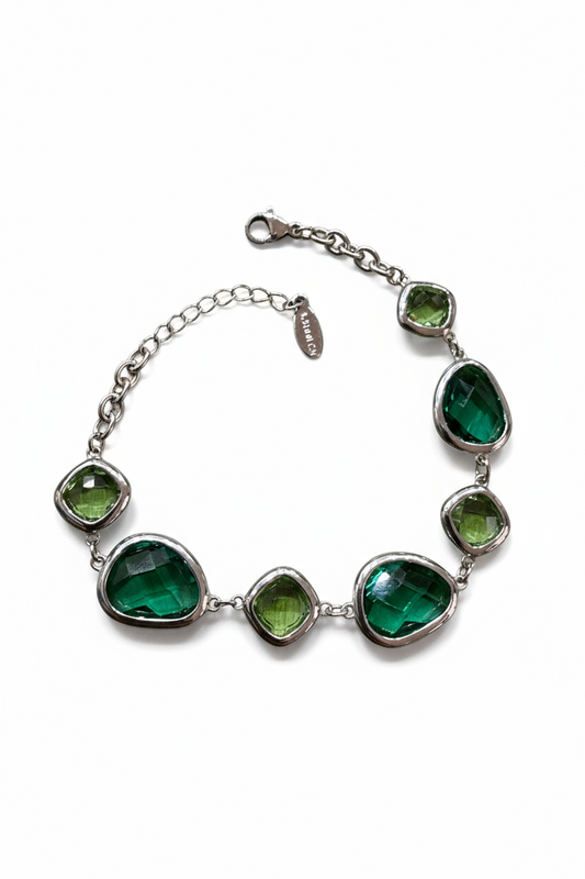 Bracciale Donna Vetro Colorato Verde – Silver o Gold Regolabile