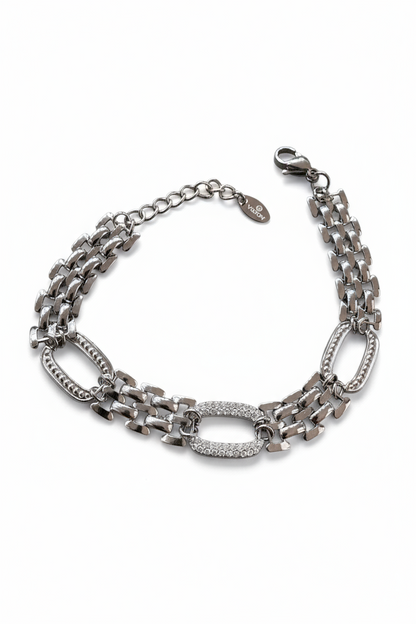 Bracciale Donna Maglie Multiple con Ovali Pavé – Silver o Gold