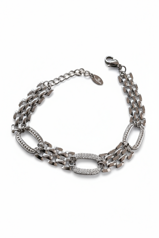 Bracciale Donna Maglie Multiple con Ovali Pavé – Silver o Gold