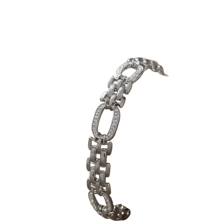 Bracciale Donna Acciaio Maglie Ovali Pavé Cristalli Silver Gold