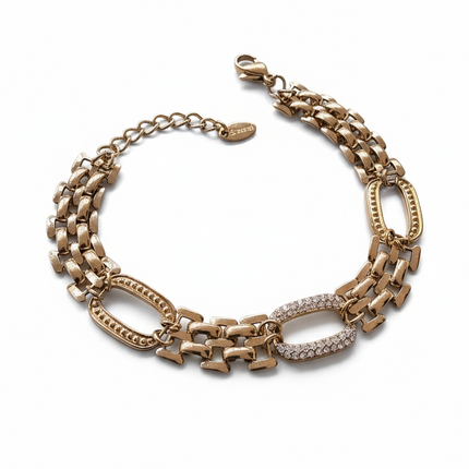Bracciale Donna Acciaio Maglie Ovali Pavé Cristalli Silver Gold