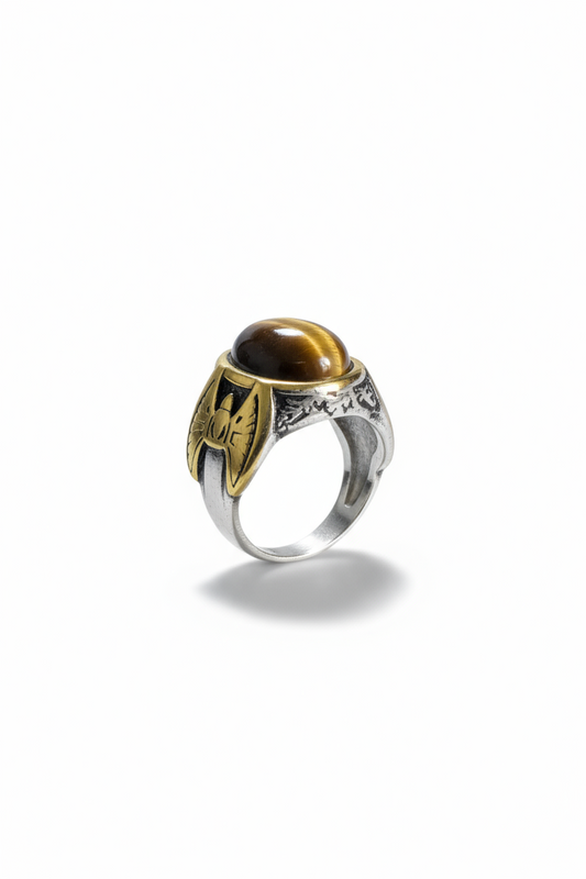 Anello Uomo Effetto Occhio di Tigre – Bicolore Vintage, Misura 19