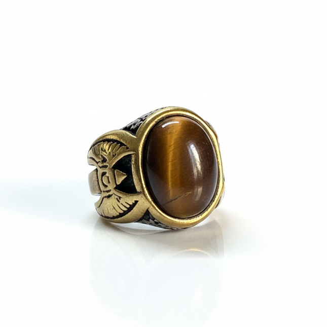 Anello Uomo Effetto Occhio di Tigre – Bicolore Vintage, Misura 19