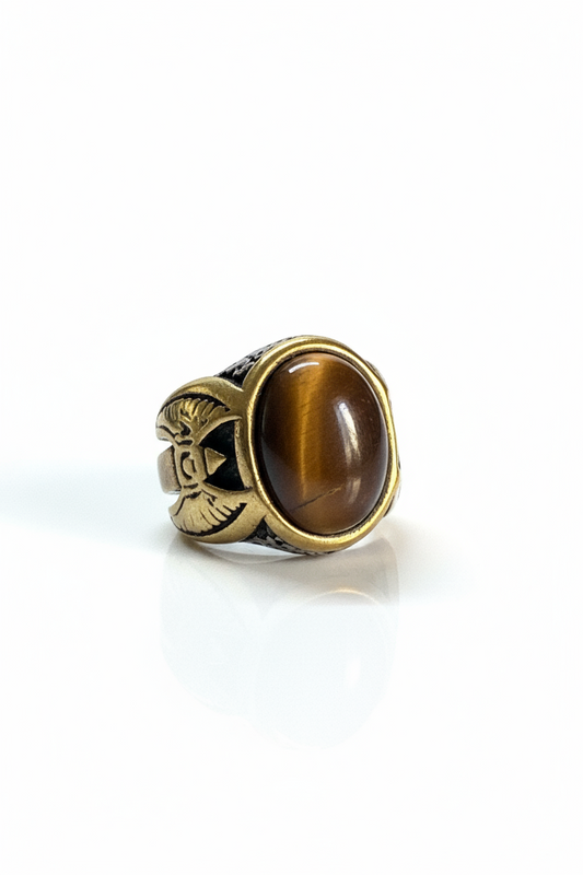 Anello Uomo Effetto Occhio di Tigre – Bicolore Vintage, Misura 19