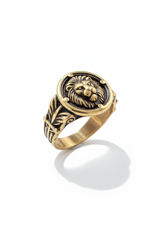 Anello Acciaio Gold Uomo Leone Re – Sigillo Vintage Bicolore, Misure 18 e 28