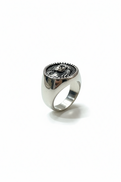 Anello Uomo Sigillo Volto di Gesù – Acciaio Silver Antique, Misura 23