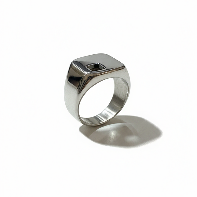 NUOVO Anello Uomo Chevalier Minimal Silver Acciaio Placca Cristallo Misura 20