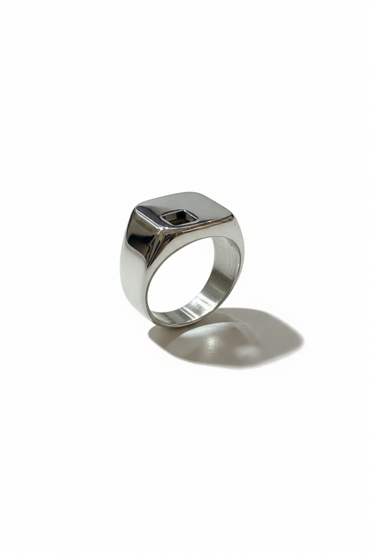 Anello Chevalier Uomo Minimal Silver Acciaio– Placca Cristallo, Misura 20