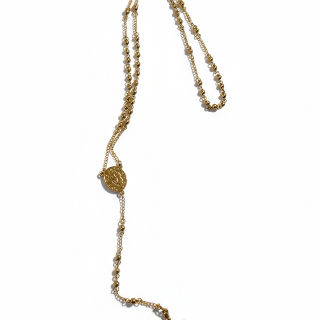 Rosario collana dorata acciaio unisex con croce e medaglia – elegante