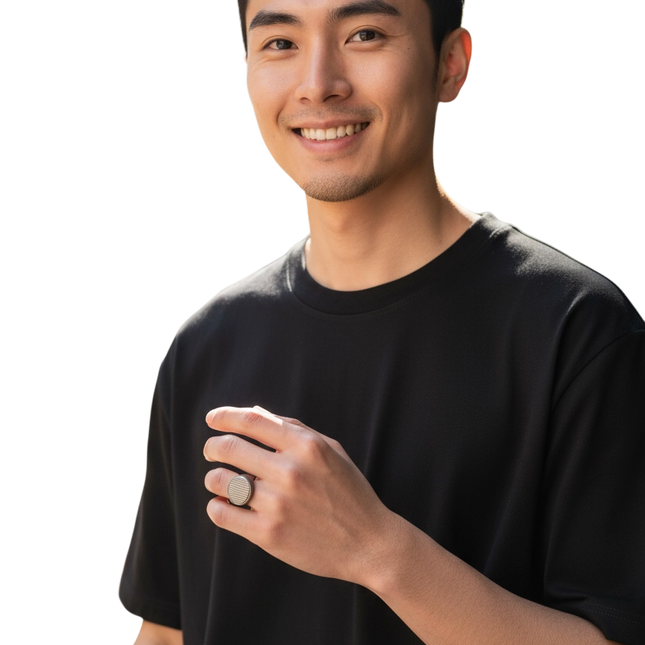 Anello chevalier in acciaio satinato rigato – uomo stile moderno (misure 27 • 25 • 23)