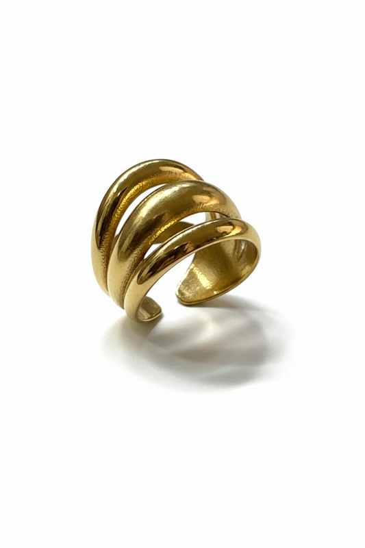 Anello Donna Misura 16 Acciaio Oro Tre Fasce | Design Moderno Elegante