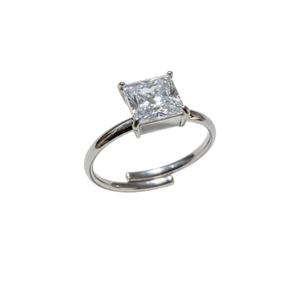 Anello Donna Solitario Regolabile Cristallo Quadrato Acciaio Oro