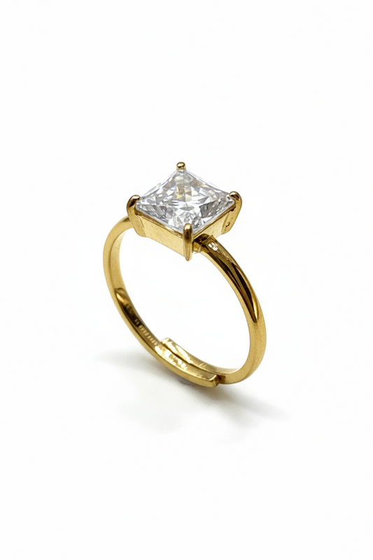 Anello Donna Acciaio Regolabile Solitario Quadrato | Gold/Silver da Misura 15