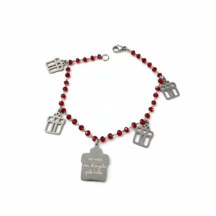 Bracciale Donna 10BuoniPropositi Acciaio Perline Ciondoli Cuori Corone Rosso