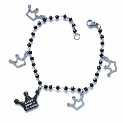Bracciale Donna 10BuoniPropositi Acciaio Perline Ciondoli Cuori Corone Rosso