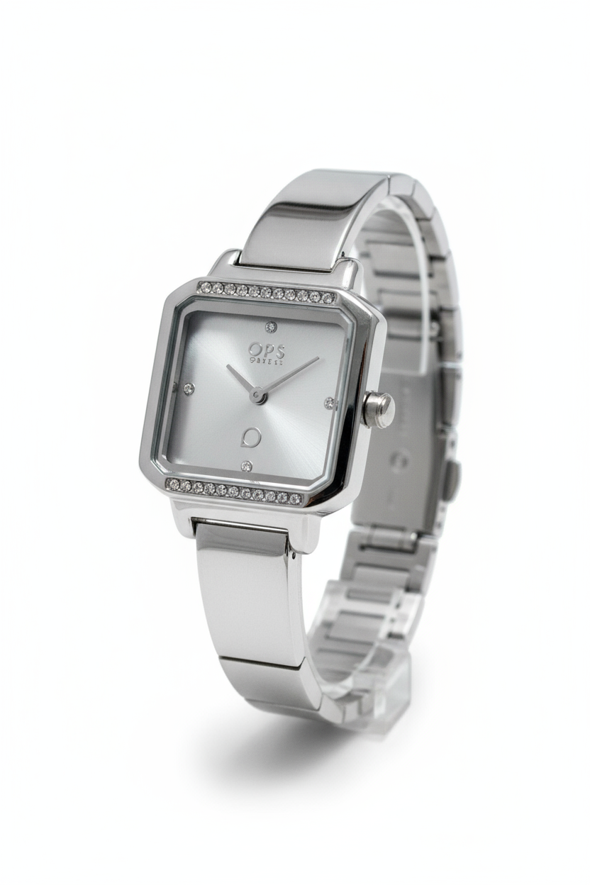 Orologio OPSOBJECTS Quadrato Donna – Cinturino in Acciaio Argento Quarzo