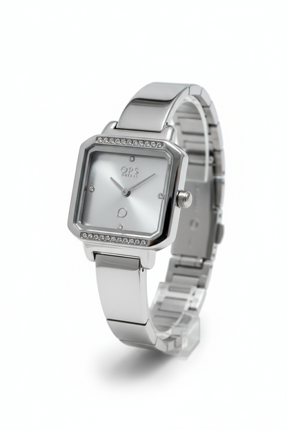 Orologio OPSOBJECTS Quadrato Donna – Cinturino in Acciaio Argento Quarzo