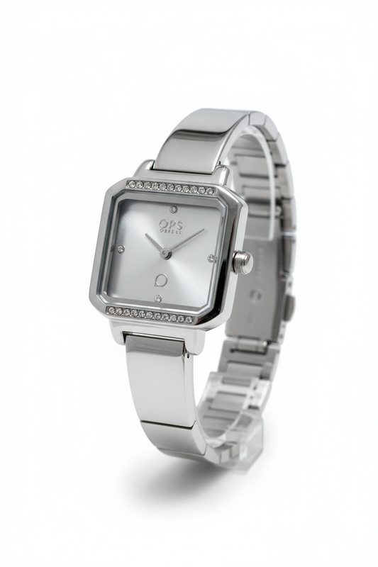 Orologio OPSOBJECTS Quadrato Donna – Cinturino in Acciaio Argento Quarzo