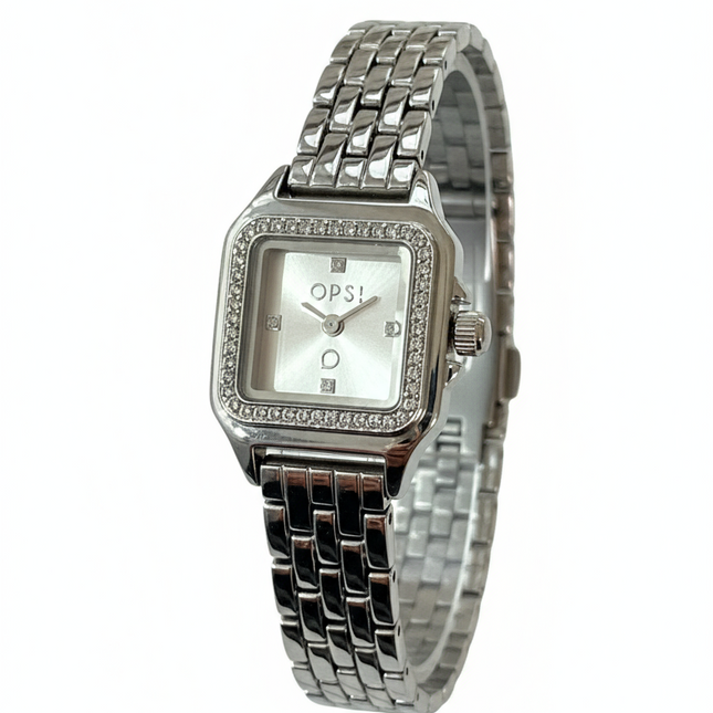 Orologio Donna OpsObjects Quadrato Acciaio Argento Blu o Oro