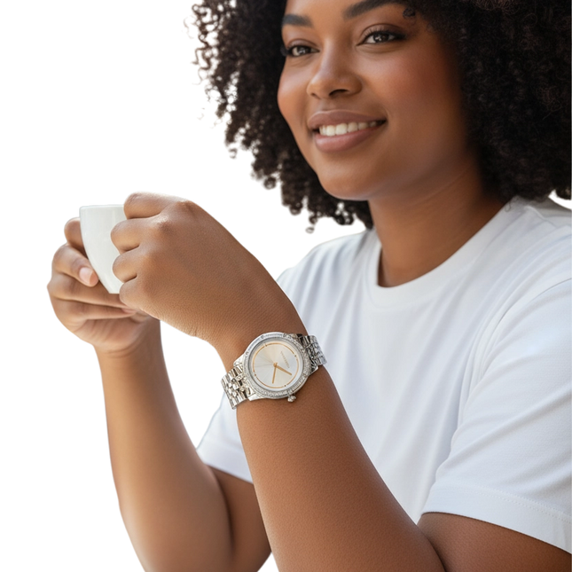 Orologio Donna OpsObjects Acciaio Argento Lunetta con Cristalli