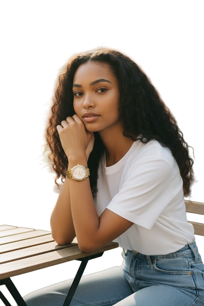 OPSObjects – Orologio Donna Tondo Dorato con Cristalli e Bracciale Acciaio