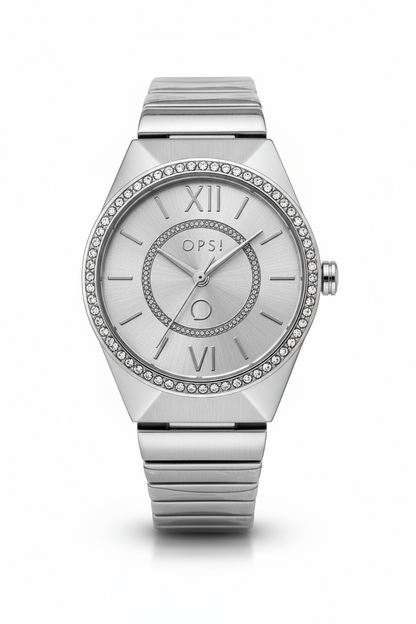 Orologio Donna OpsObjects Acciaio Silver con Cristalli, Chiusura a Gioielleria