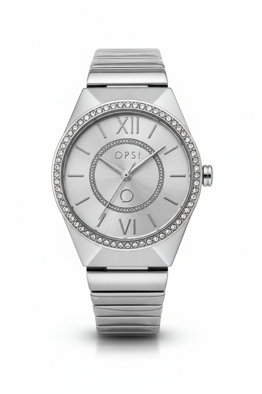 Orologio Donna OpsObjects Acciaio Silver con Cristalli, Chiusura a Gioielleria