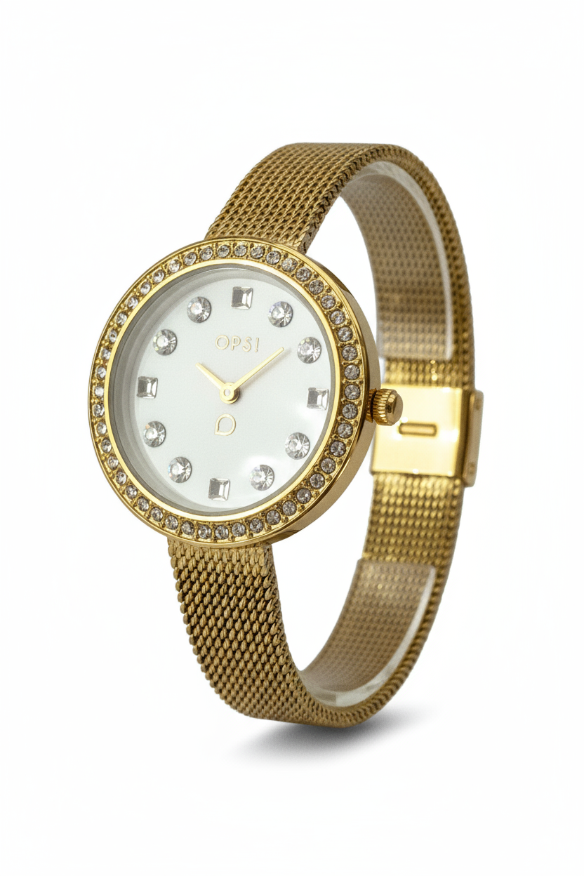 Orologio Donna OpsObjects Glam Shine Gold Maglia Milano e Cristalli Quarzo