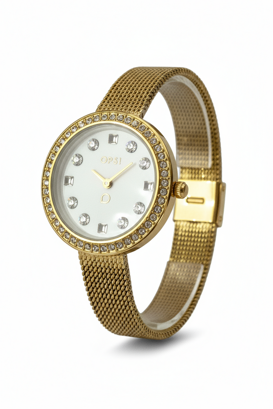 Orologio Donna OpsObjects Glam Shine Gold Maglia Milano e Cristalli Quarzo
