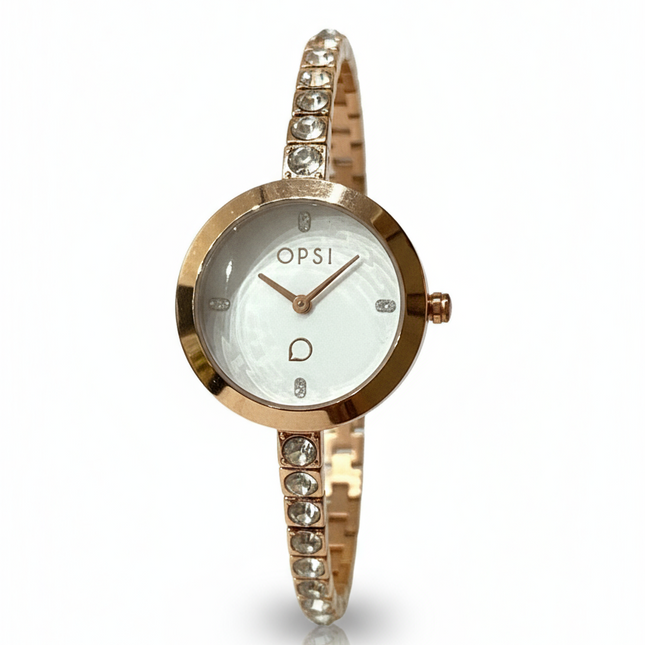 Orologio Donna OpsObjects Bracciale Rigido Cristalli Oro Rosa Quarzo OPSPW974