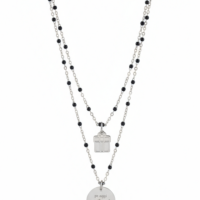 Collana Donna 10BuoniPropositi Doppio Filo Acciaio Ciondolo Frase Charm