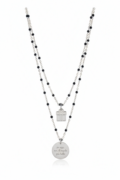 10BuoniPropositi Collana doppio filo in acciaio con ciondolo frase e charm regalo