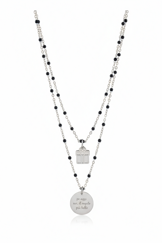 10BuoniPropositi Collana doppio filo in acciaio con ciondolo frase e charm regalo