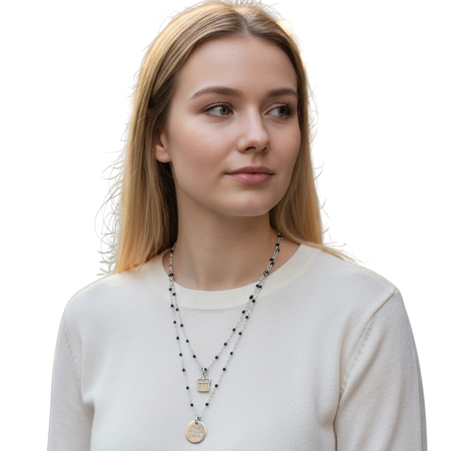 Collana Donna 10BuoniPropositi Doppio Filo Acciaio Ciondolo Frase Charm