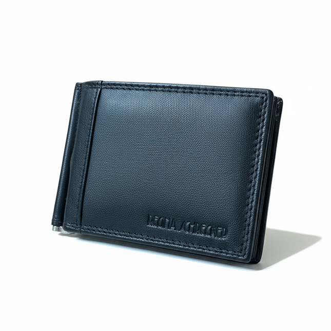 Portafoglio Uomo Vera Pelle Regina Schrecker Clip Fermabanconote Nero