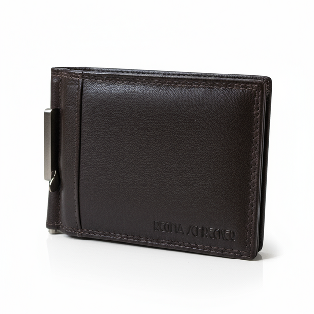 Portafoglio Uomo Vera Pelle Regina Schrecker Clip Fermabanconote Nero