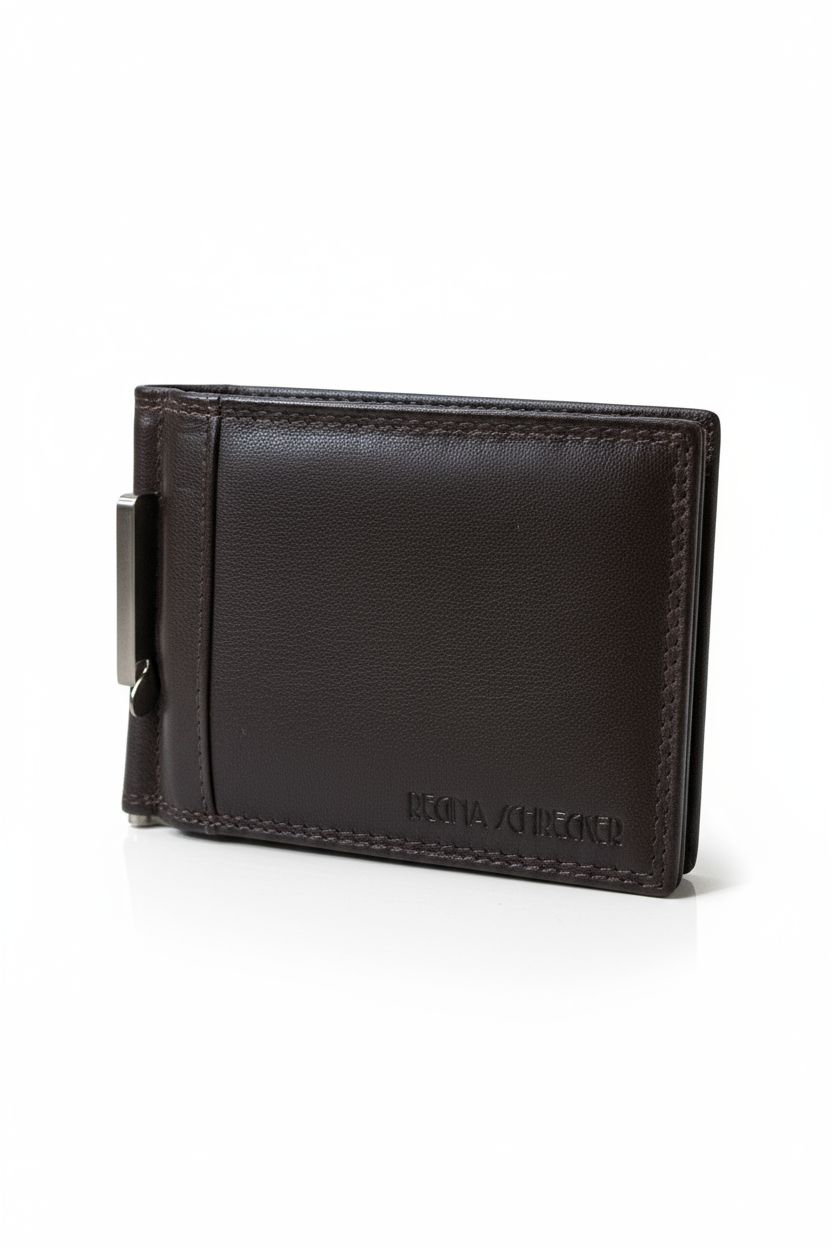 NUOVO Regina Schrecker Portafoglio Uomo Vera Pelle Clip Fermabanconote Elegante