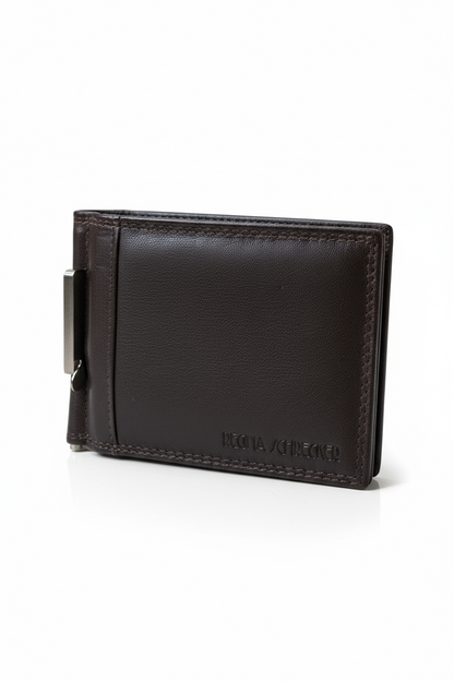 NUOVO Regina Schrecker Portafoglio Uomo Vera Pelle Clip Fermabanconote Elegante