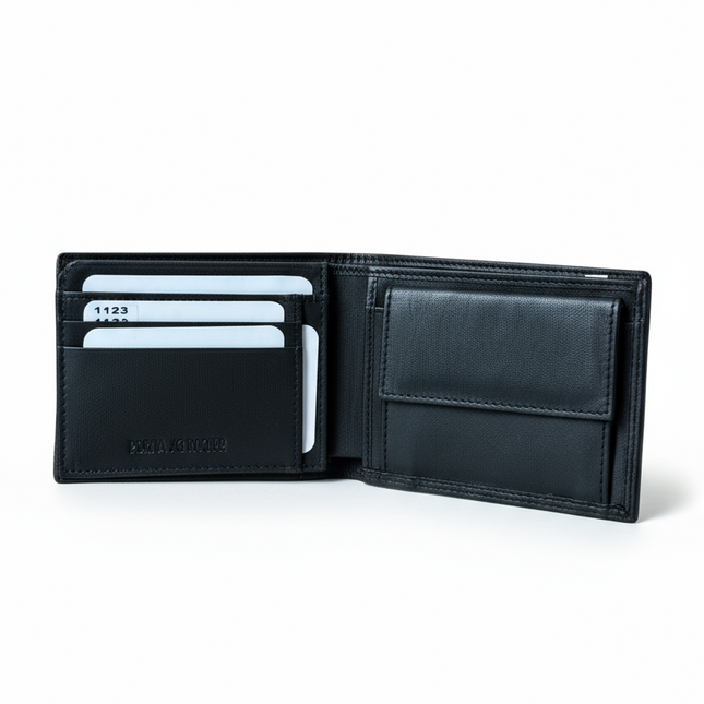 Portafoglio Uomo Regina Schrecker Vera Pelle Nero Slim Porta Carte