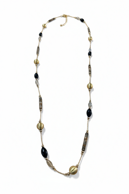 Collana lunga rame & pietra dura, regolabile, stile sautoir elegante donna